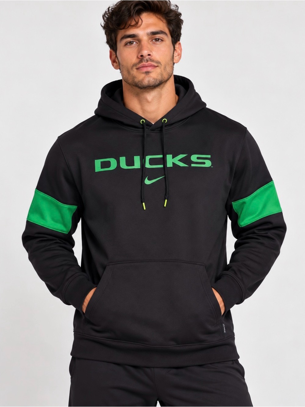 Nike Black Pullover Hoodie with Green Ducks Logo